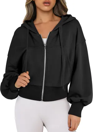 Cropped hoodie women 2024 Zip Up Hoodies Cropped Sweatshirts Fall Outfits Casual Hooded Tops-A