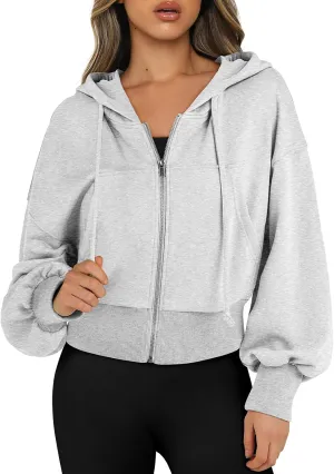 Cropped hoodie women 2024 Zip Up Hoodies Cropped Sweatshirts Fall Outfits Casual Hooded Tops-A