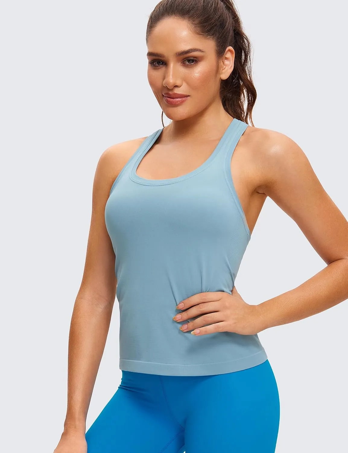 CRZ YOGA Seamless Racerback Workout Tank Tops for Women Athletic Sleeveless Scoop Neck Running Yoga Shirts