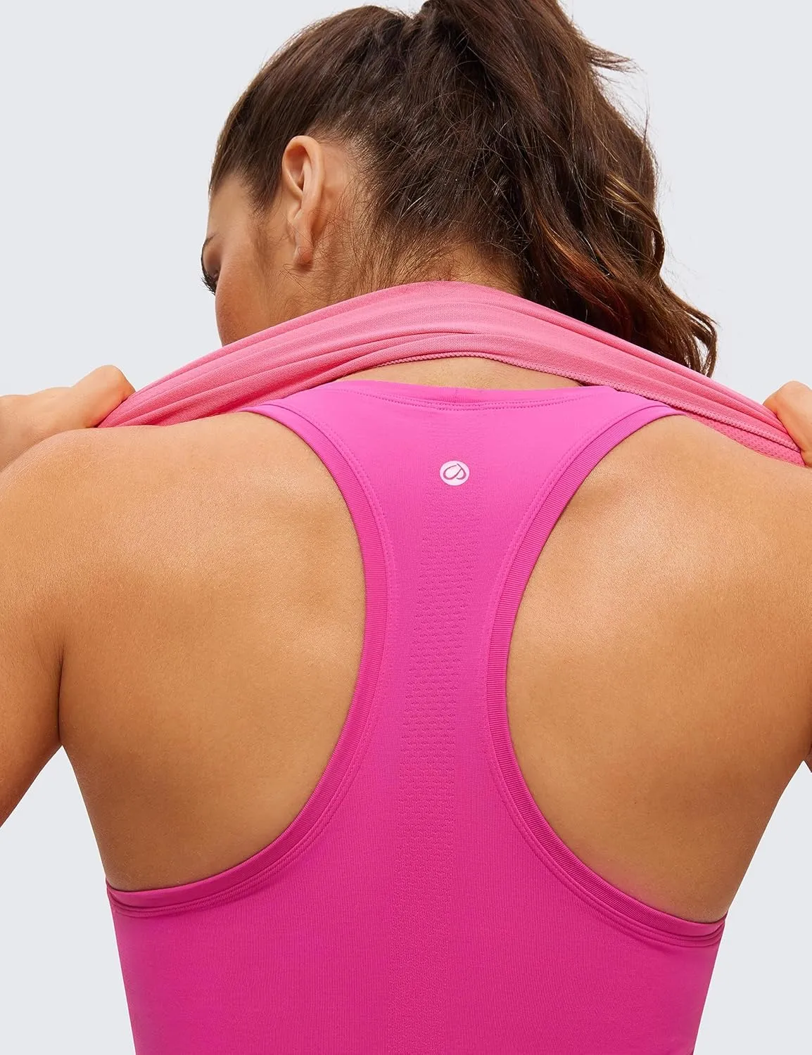 CRZ YOGA Seamless Racerback Workout Tank Tops for Women Athletic Sleeveless Scoop Neck Running Yoga Shirts