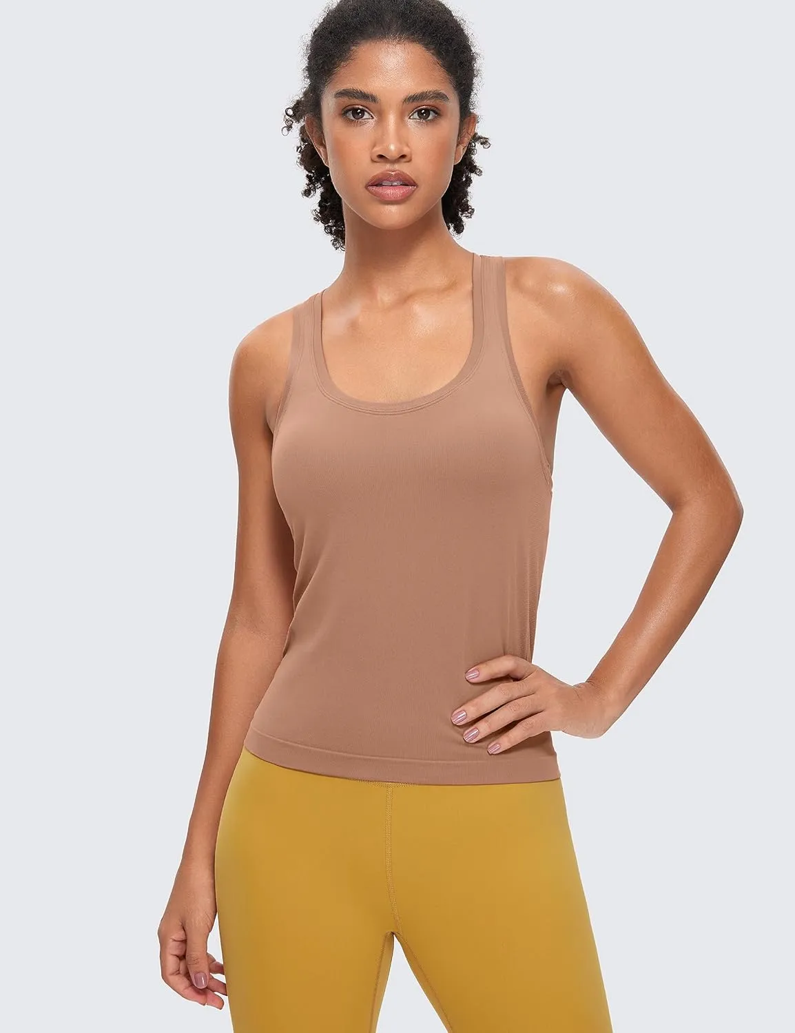 CRZ YOGA Seamless Racerback Workout Tank Tops for Women Athletic Sleeveless Scoop Neck Running Yoga Shirts
