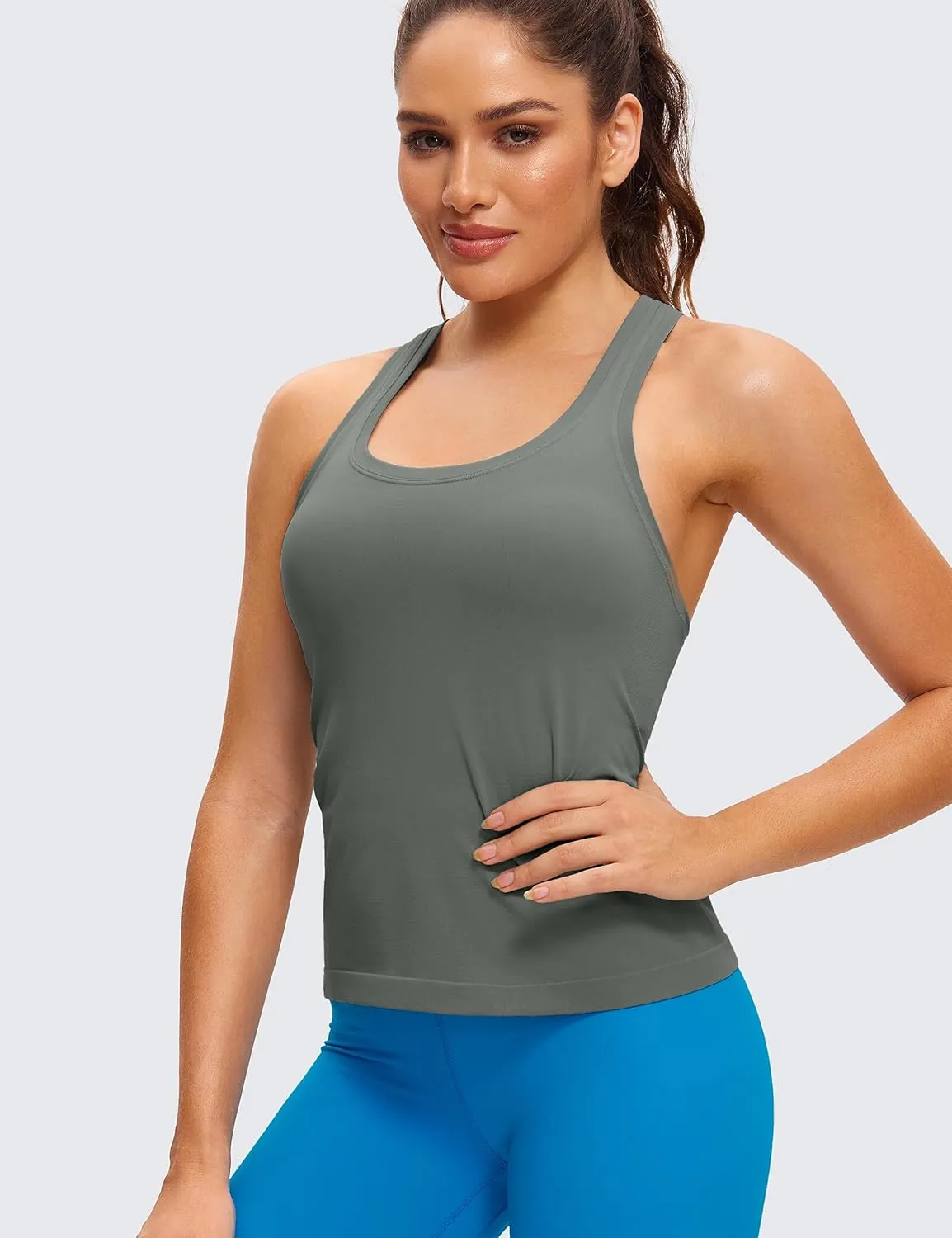 CRZ YOGA Seamless Racerback Workout Tank Tops for Women Athletic Sleeveless Scoop Neck Running Yoga Shirts