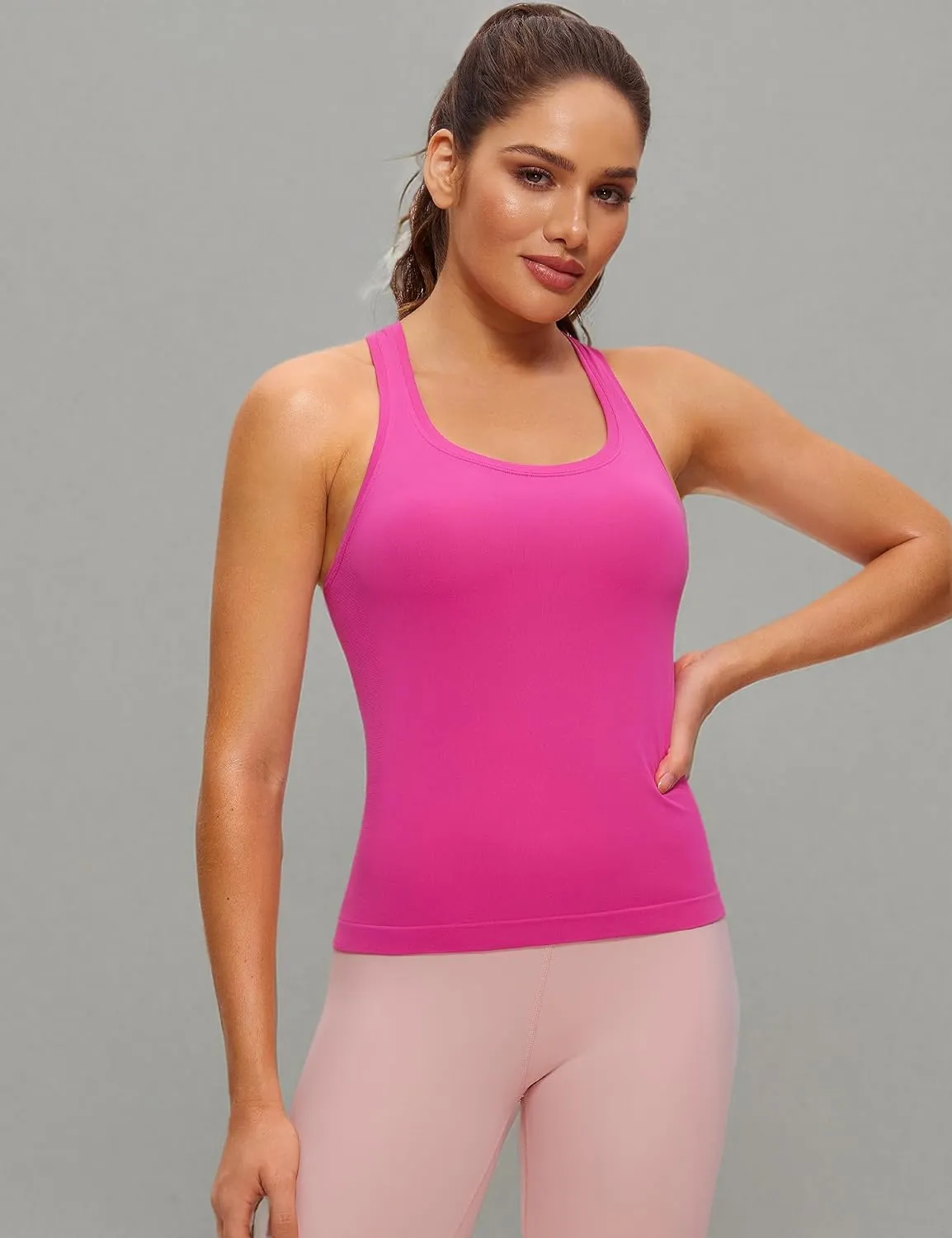 CRZ YOGA Seamless Racerback Workout Tank Tops for Women Athletic Sleeveless Scoop Neck Running Yoga Shirts