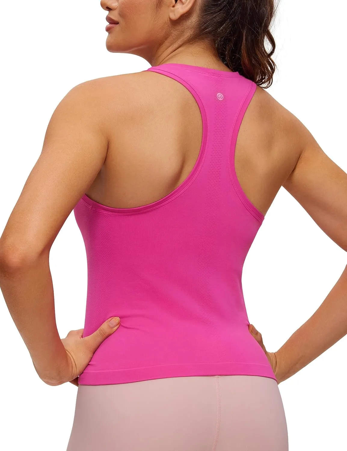 CRZ YOGA Seamless Racerback Workout Tank Tops for Women Athletic Sleeveless Scoop Neck Running Yoga Shirts