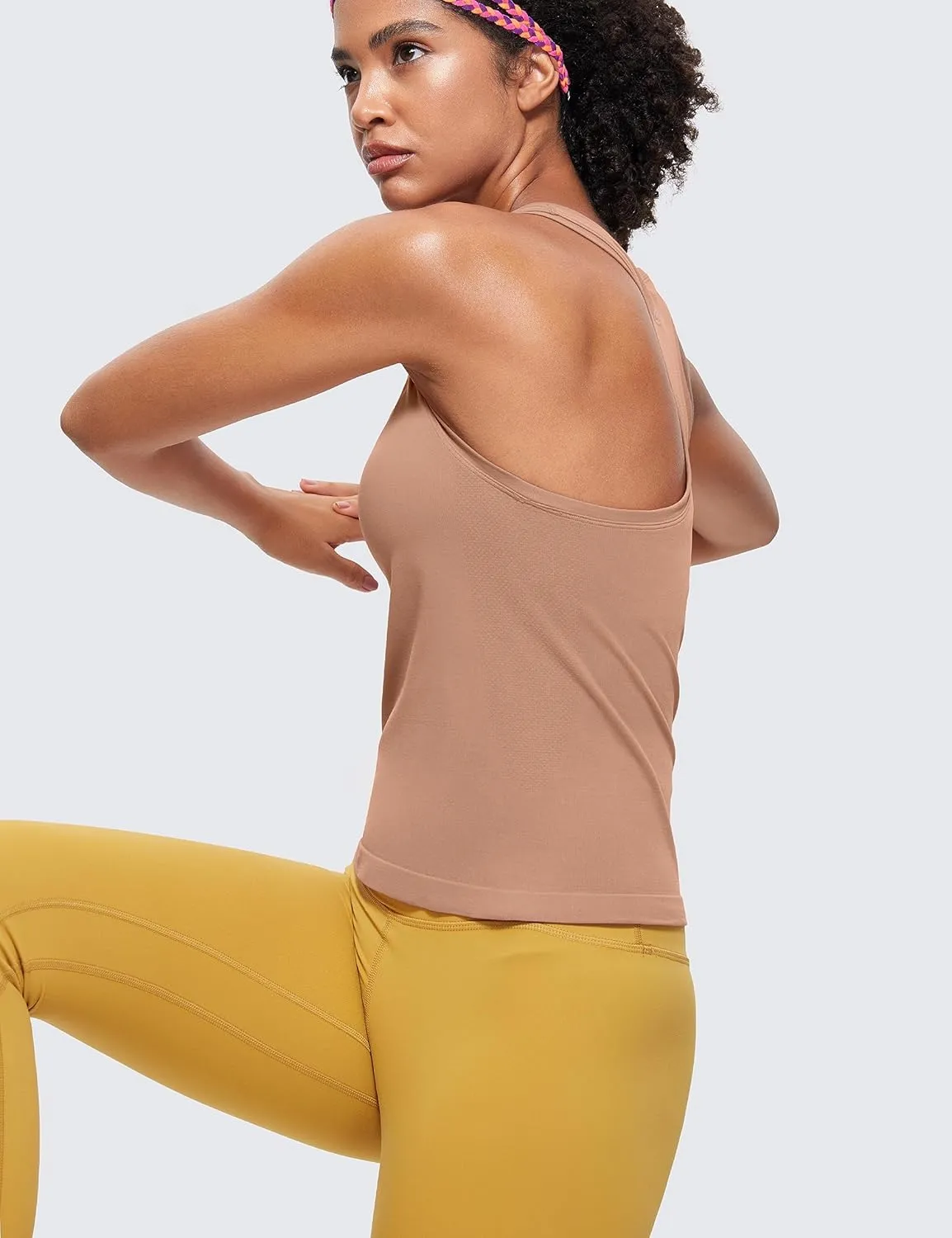 CRZ YOGA Seamless Racerback Workout Tank Tops for Women Athletic Sleeveless Scoop Neck Running Yoga Shirts