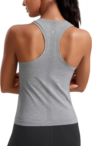 CRZ YOGA Seamless Womens Breathable Workout Tank Tops Racerback High Neck Sleeveless Running Athletic Shirts