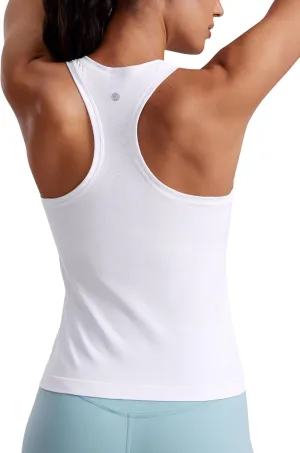 CRZ YOGA Seamless Womens Breathable Workout Tank Tops Racerback High Neck Sleeveless Running Athletic Shirts