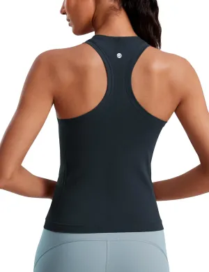 CRZ YOGA Seamless Womens Breathable Workout Tank Tops Racerback High Neck Sleeveless Running Athletic Shirts