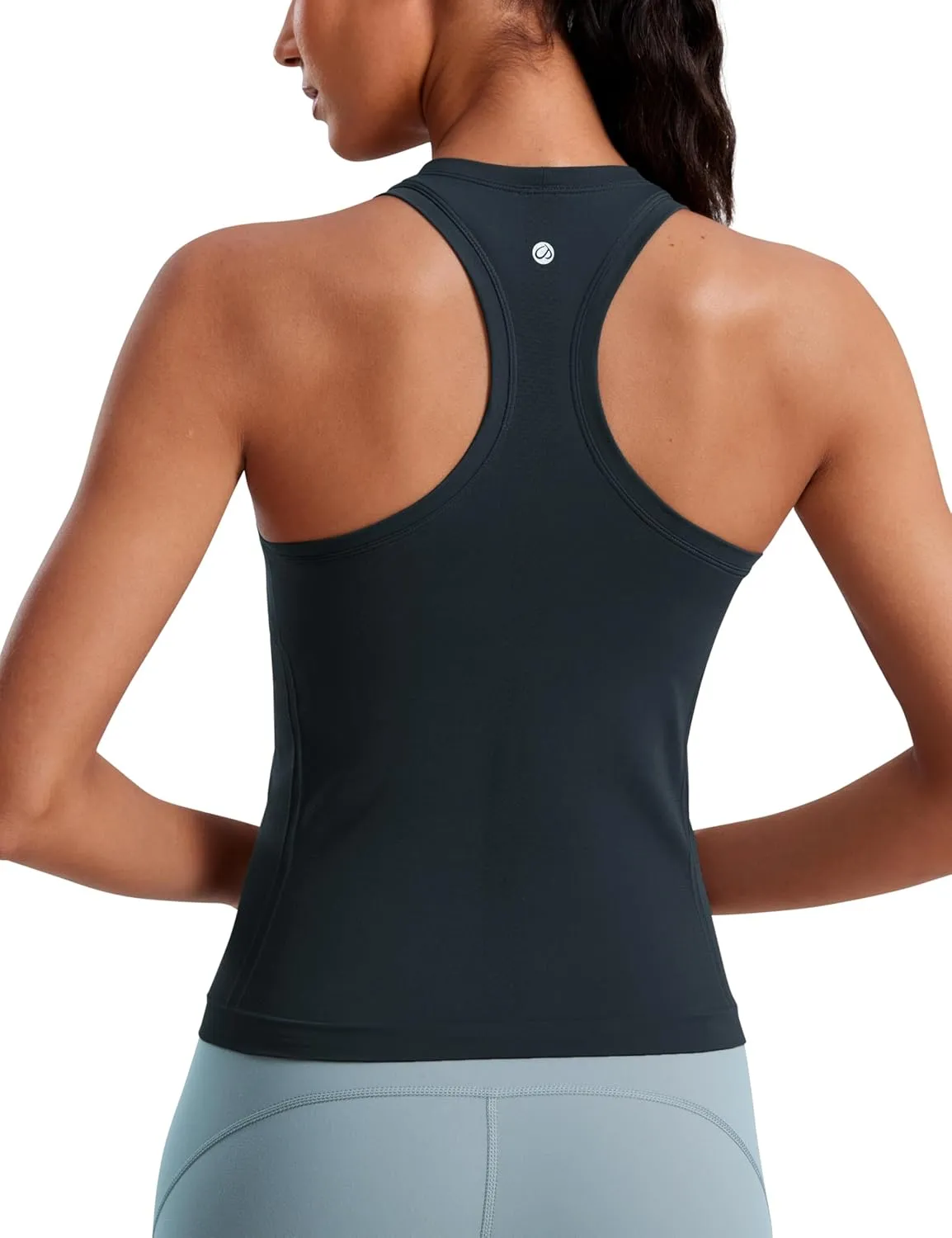 CRZ YOGA Seamless Womens Breathable Workout Tank Tops Racerback High Neck Sleeveless Running Athletic Shirts