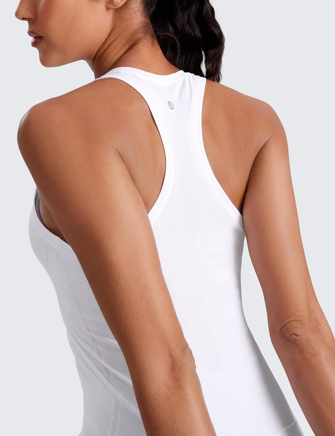 CRZ YOGA Seamless Womens Breathable Workout Tank Tops Racerback High Neck Sleeveless Running Athletic Shirts