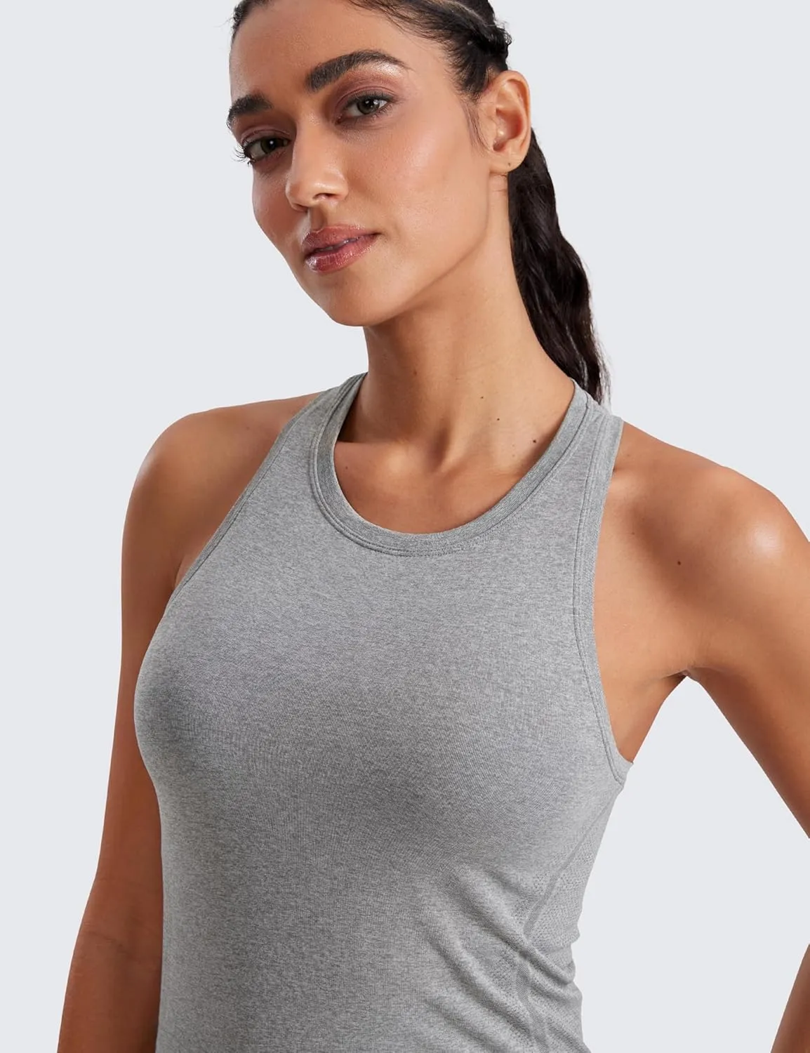 CRZ YOGA Seamless Womens Breathable Workout Tank Tops Racerback High Neck Sleeveless Running Athletic Shirts
