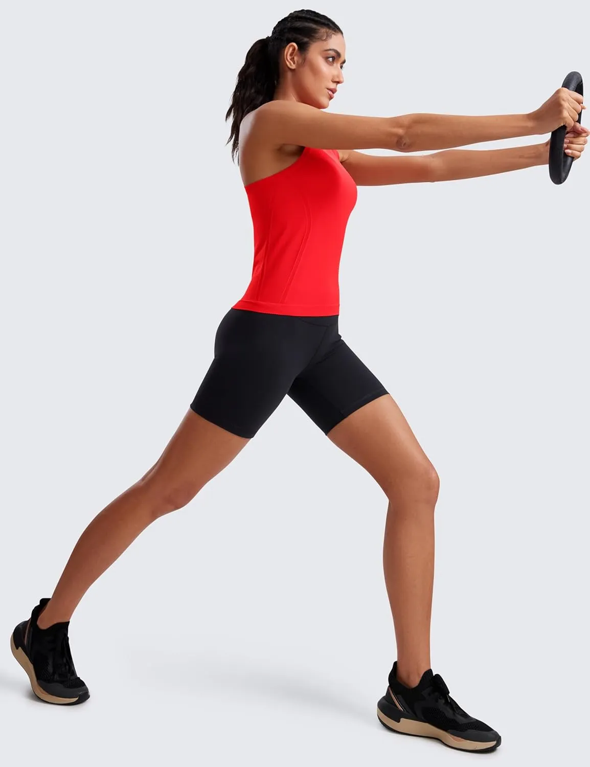 CRZ YOGA Seamless Womens Breathable Workout Tank Tops Racerback High Neck Sleeveless Running Athletic Shirts
