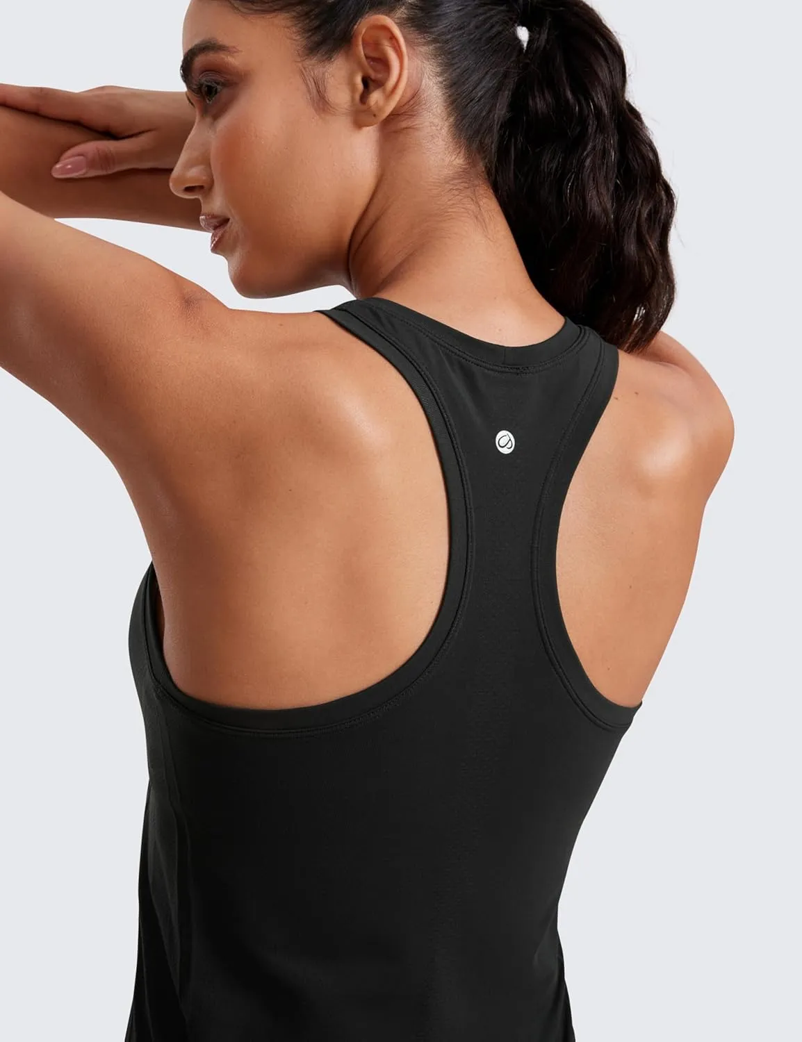 CRZ YOGA Seamless Womens Breathable Workout Tank Tops Racerback High Neck Sleeveless Running Athletic Shirts
