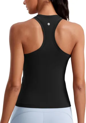 CRZ YOGA Seamless Womens Breathable Workout Tank Tops Racerback High Neck Sleeveless Running Athletic Shirts