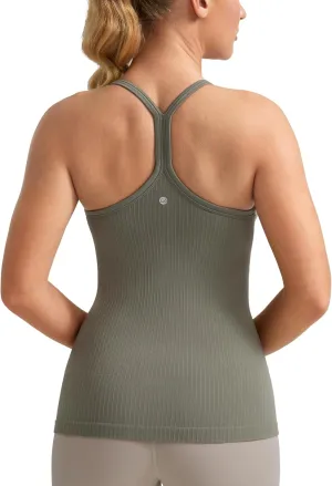 CRZ YOGA Seamless Workout Tank Tops for Women Racerback Athletic Camisole Sports Shirts with Built in Bra
