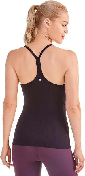 CRZ YOGA Seamless Workout Tank Tops for Women Racerback Athletic Camisole Sports Shirts with Built in Bra