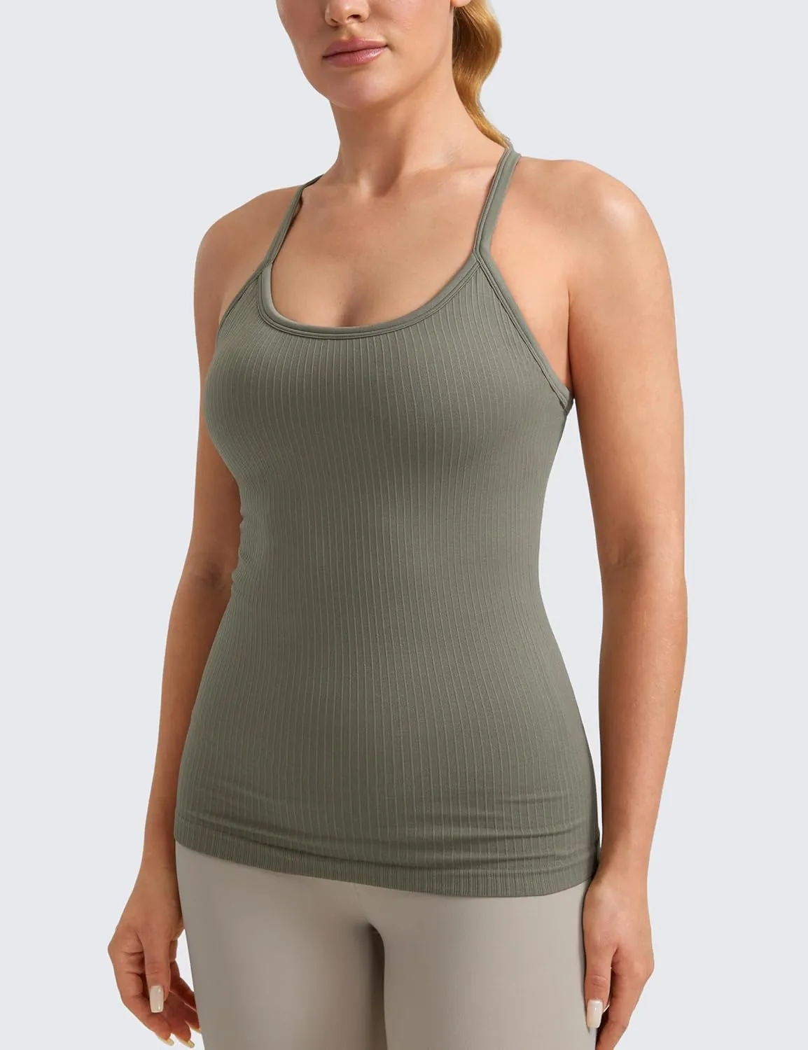 CRZ YOGA Seamless Workout Tank Tops for Women Racerback Athletic Camisole Sports Shirts with Built in Bra