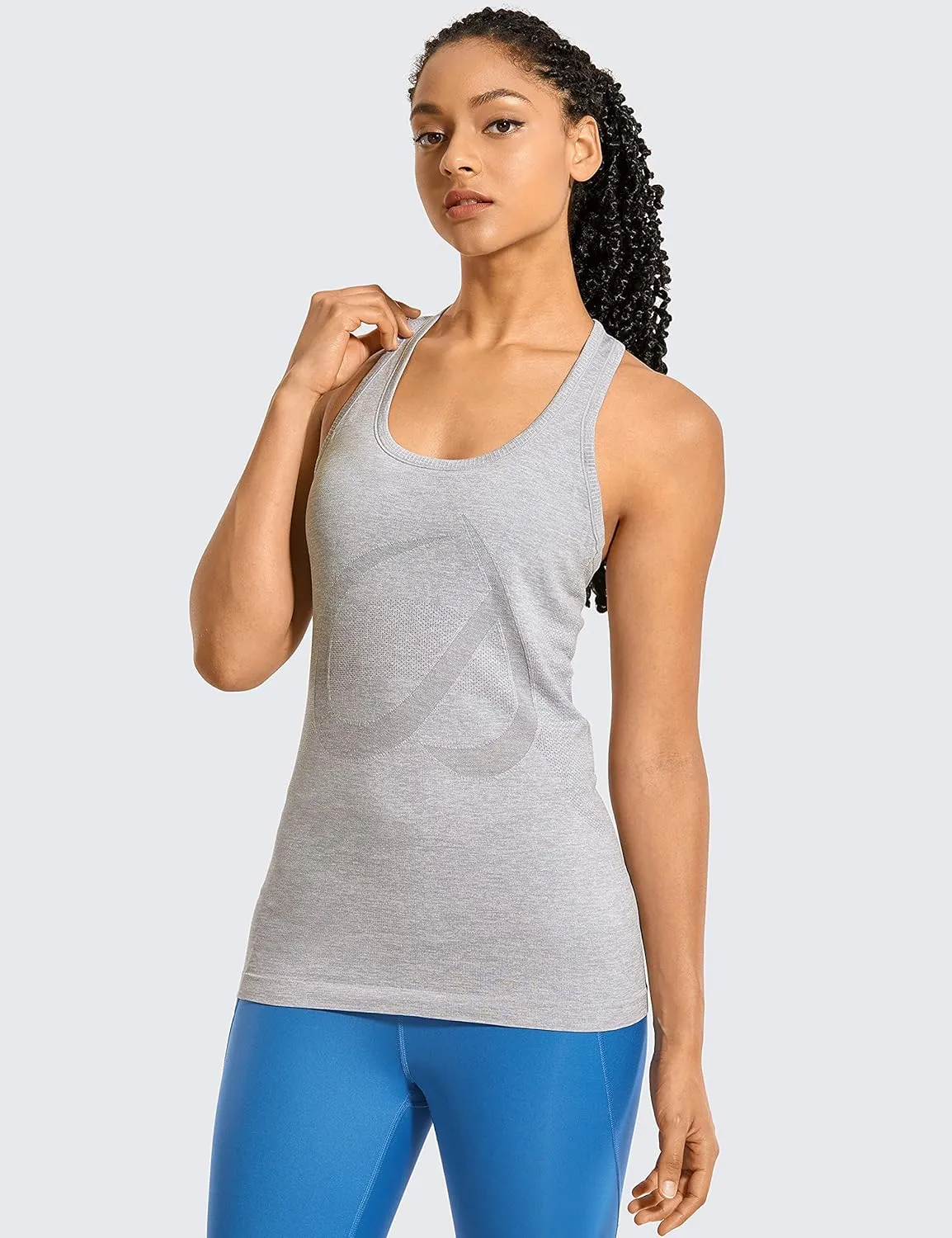 CRZ YOGA Women's Active Seamless Workout Tank Tops Racerback Athletic Running Yoga Gym Shirts Long Length