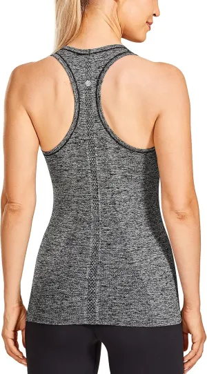 CRZ YOGA Women's Active Seamless Workout Tank Tops Racerback Athletic Running Yoga Gym Shirts Long Length