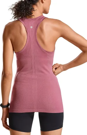 CRZ YOGA Women's Active Seamless Workout Tank Tops Racerback Athletic Running Yoga Gym Shirts Long Length