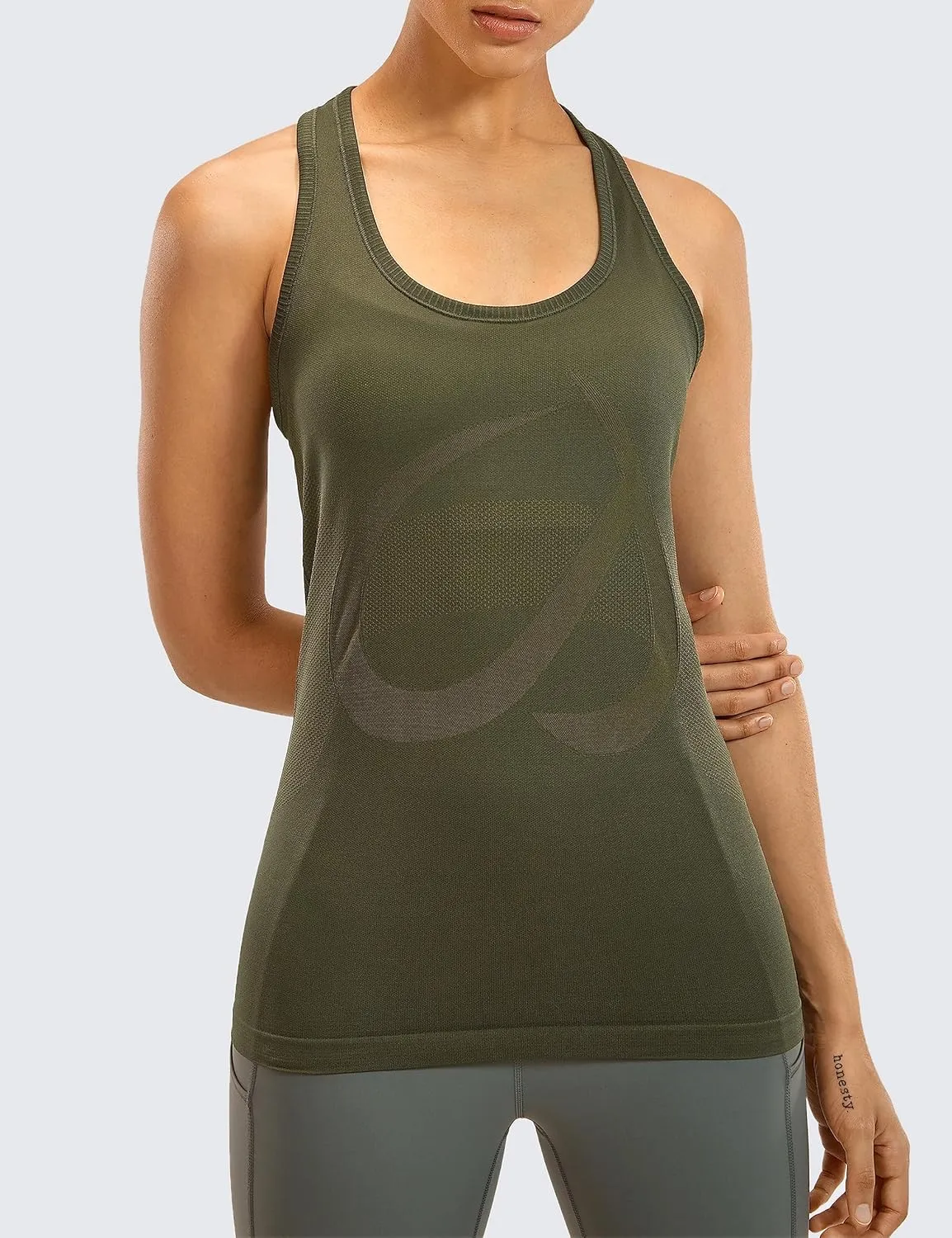 CRZ YOGA Women's Active Seamless Workout Tank Tops Racerback Athletic Running Yoga Gym Shirts Long Length