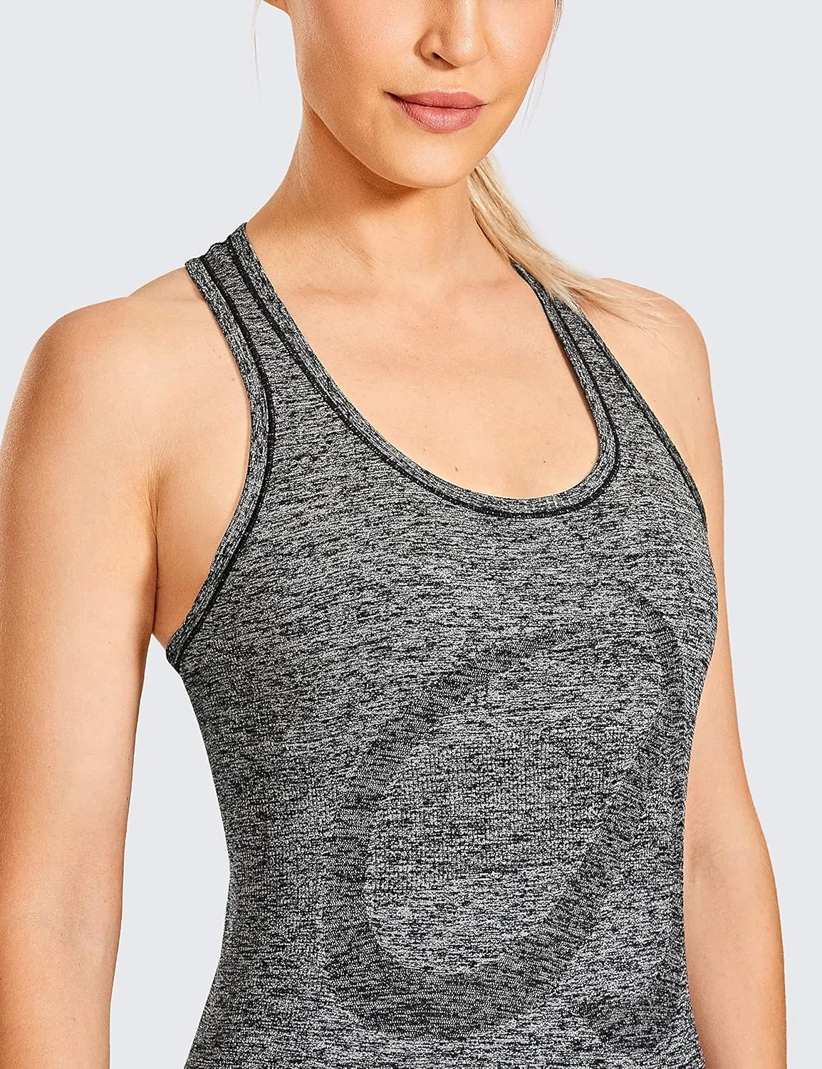 CRZ YOGA Women's Active Seamless Workout Tank Tops Racerback Athletic Running Yoga Gym Shirts Long Length