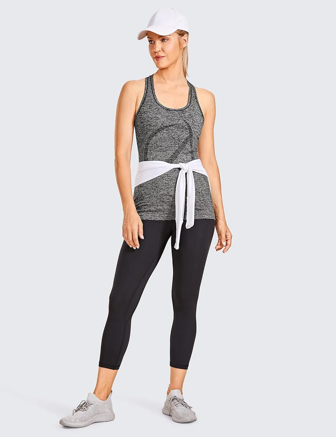 CRZ YOGA Women's Active Seamless Workout Tank Tops Racerback Athletic Running Yoga Gym Shirts Long Length