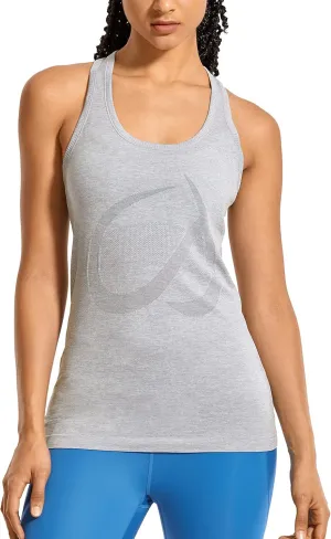CRZ YOGA Women's Active Seamless Workout Tank Tops Racerback Athletic Running Yoga Gym Shirts Long Length