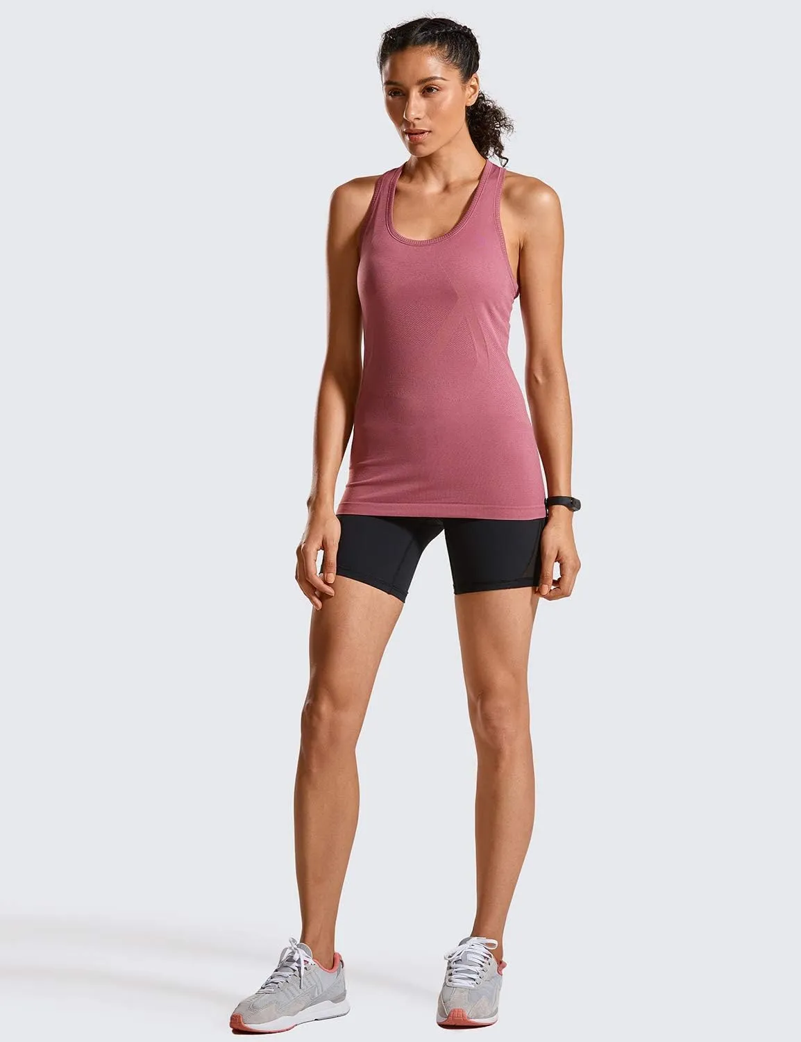 CRZ YOGA Women's Active Seamless Workout Tank Tops Racerback Athletic Running Yoga Gym Shirts Long Length