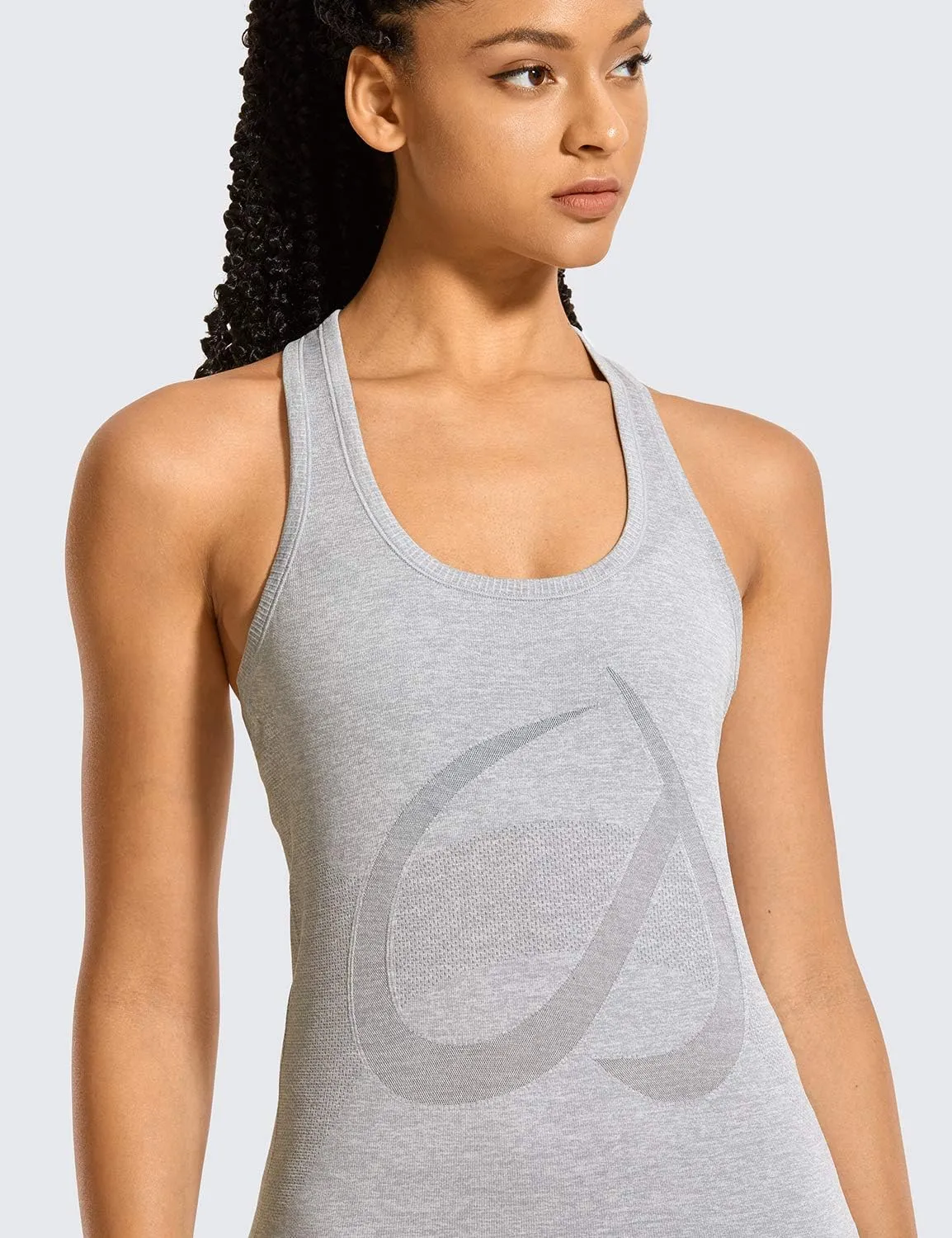 CRZ YOGA Women's Active Seamless Workout Tank Tops Racerback Athletic Running Yoga Gym Shirts Long Length