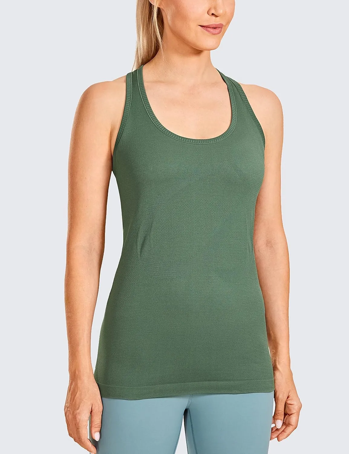 CRZ YOGA Women's Active Seamless Workout Tank Tops Racerback Athletic Running Yoga Gym Shirts Long Length