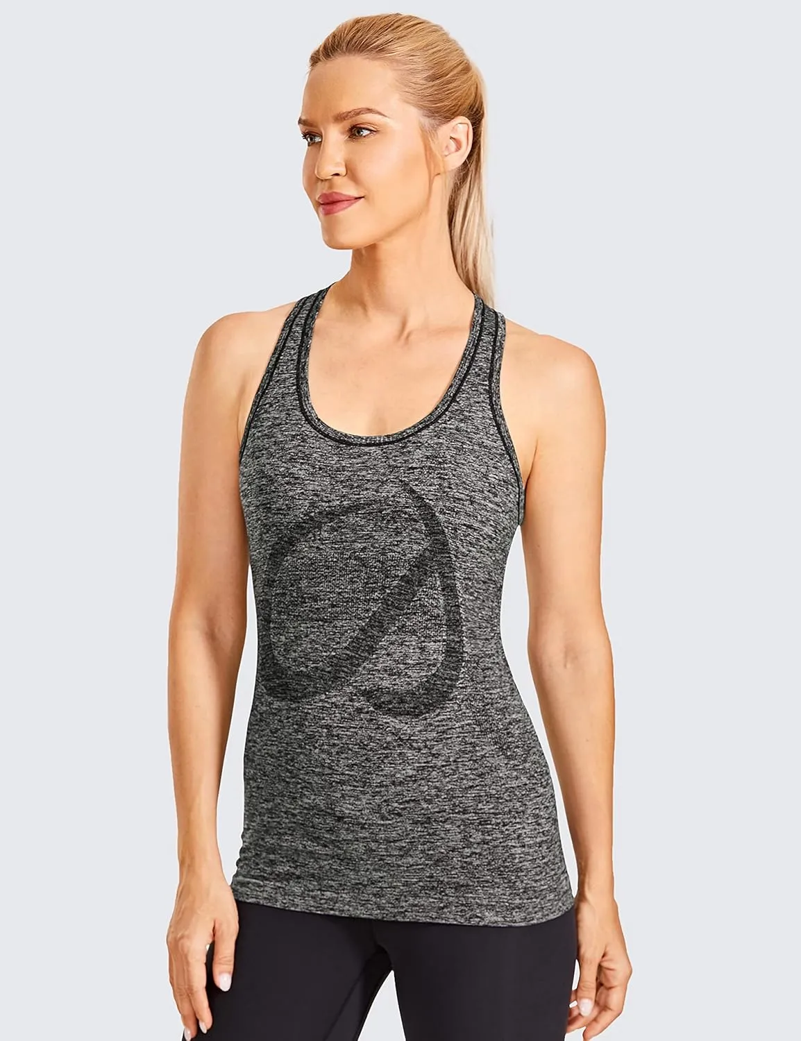 CRZ YOGA Women's Active Seamless Workout Tank Tops Racerback Athletic Running Yoga Gym Shirts Long Length