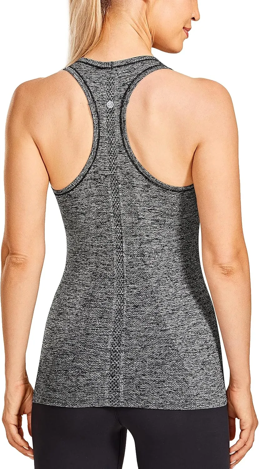 CRZ YOGA Women's Active Seamless Workout Tank Tops Racerback Athletic Running Yoga Gym Shirts Long Length