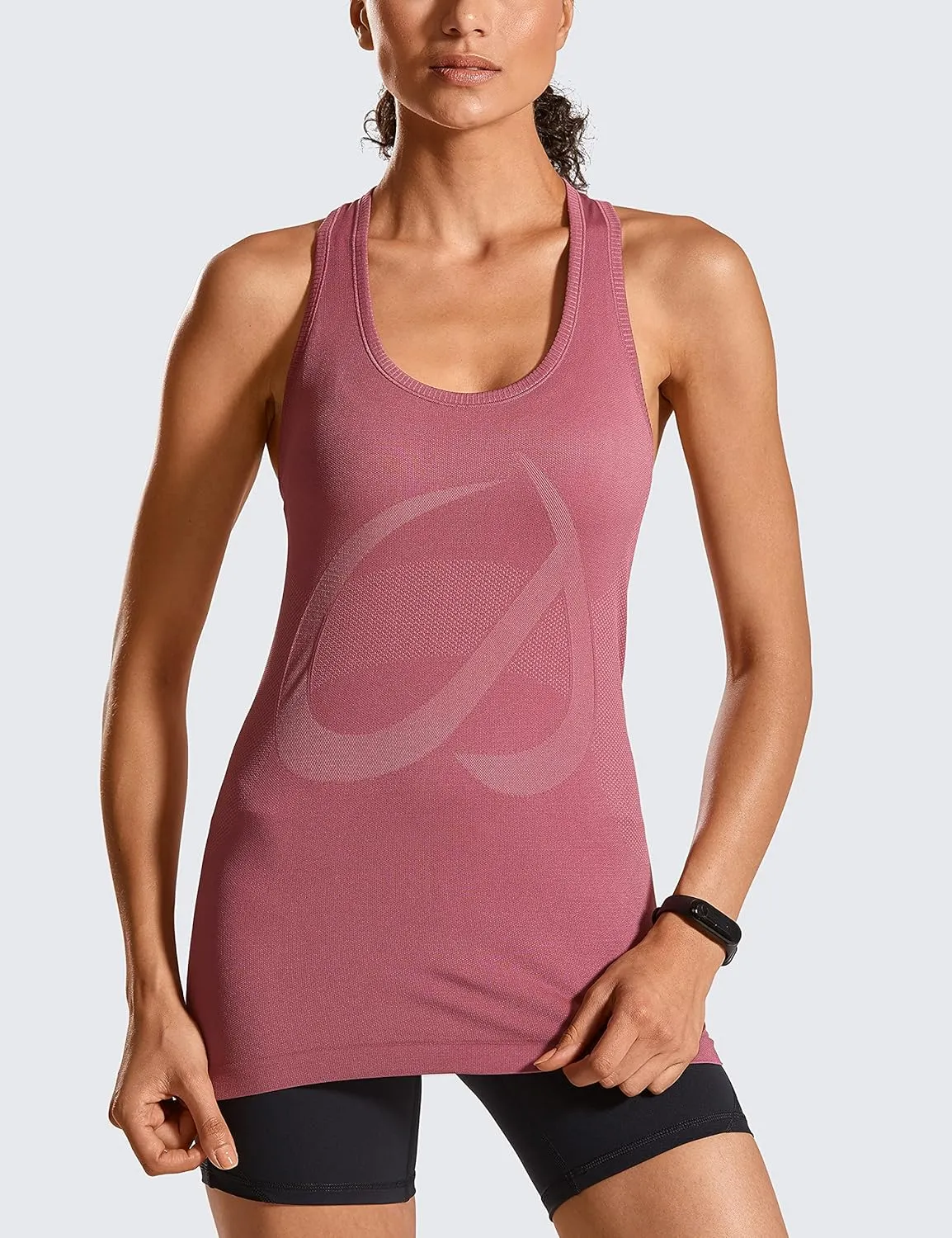 CRZ YOGA Women's Active Seamless Workout Tank Tops Racerback Athletic Running Yoga Gym Shirts Long Length