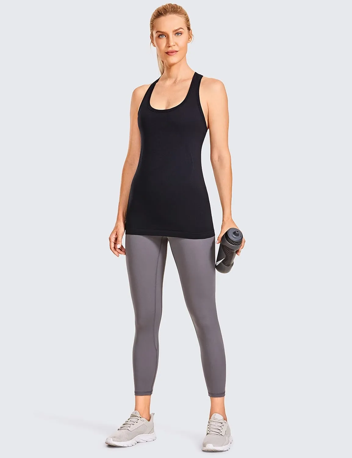 CRZ YOGA Women's Active Seamless Workout Tank Tops Racerback Athletic Running Yoga Gym Shirts Long Length