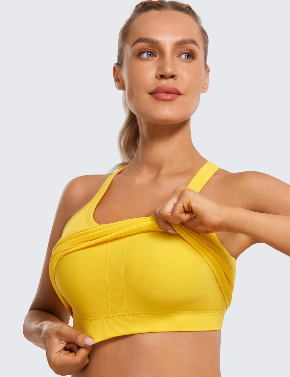 CRZ YOGA Womens Seamless Ribbed Racerback Tank Tops with Built in Bra - Padded Scoop Neck Slimming Athletic Long Camisole