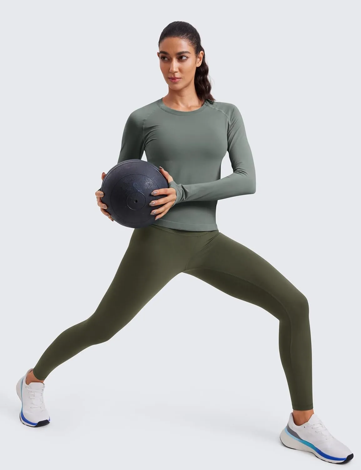 CRZ YOGA Womens Seamless Workout Long Sleeve Shirts Quick Dry Gym Athletic Tops Breathable Running Yoga T-Shirts