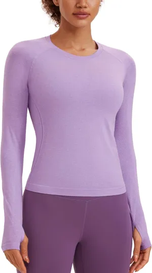 CRZ YOGA Womens Seamless Workout Long Sleeve Shirts Quick Dry Gym Athletic Tops Breathable Running Yoga T-Shirts