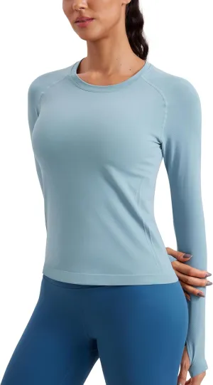 CRZ YOGA Womens Seamless Workout Long Sleeve Shirts Quick Dry Gym Athletic Tops Breathable Running Yoga T-Shirts