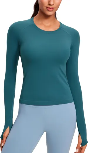 CRZ YOGA Womens Seamless Workout Long Sleeve Shirts Quick Dry Gym Athletic Tops Breathable Running Yoga T-Shirts