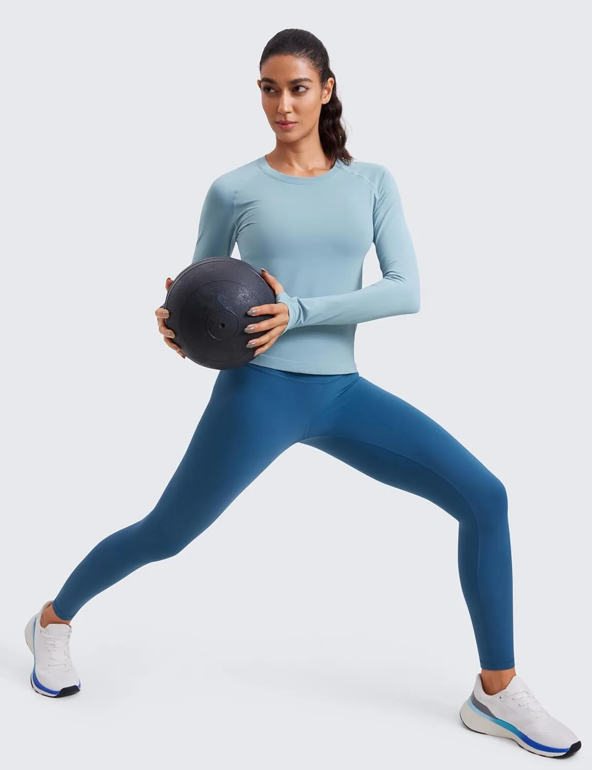 CRZ YOGA Womens Seamless Workout Long Sleeve Shirts Quick Dry Gym Athletic Tops Breathable Running Yoga T-Shirts