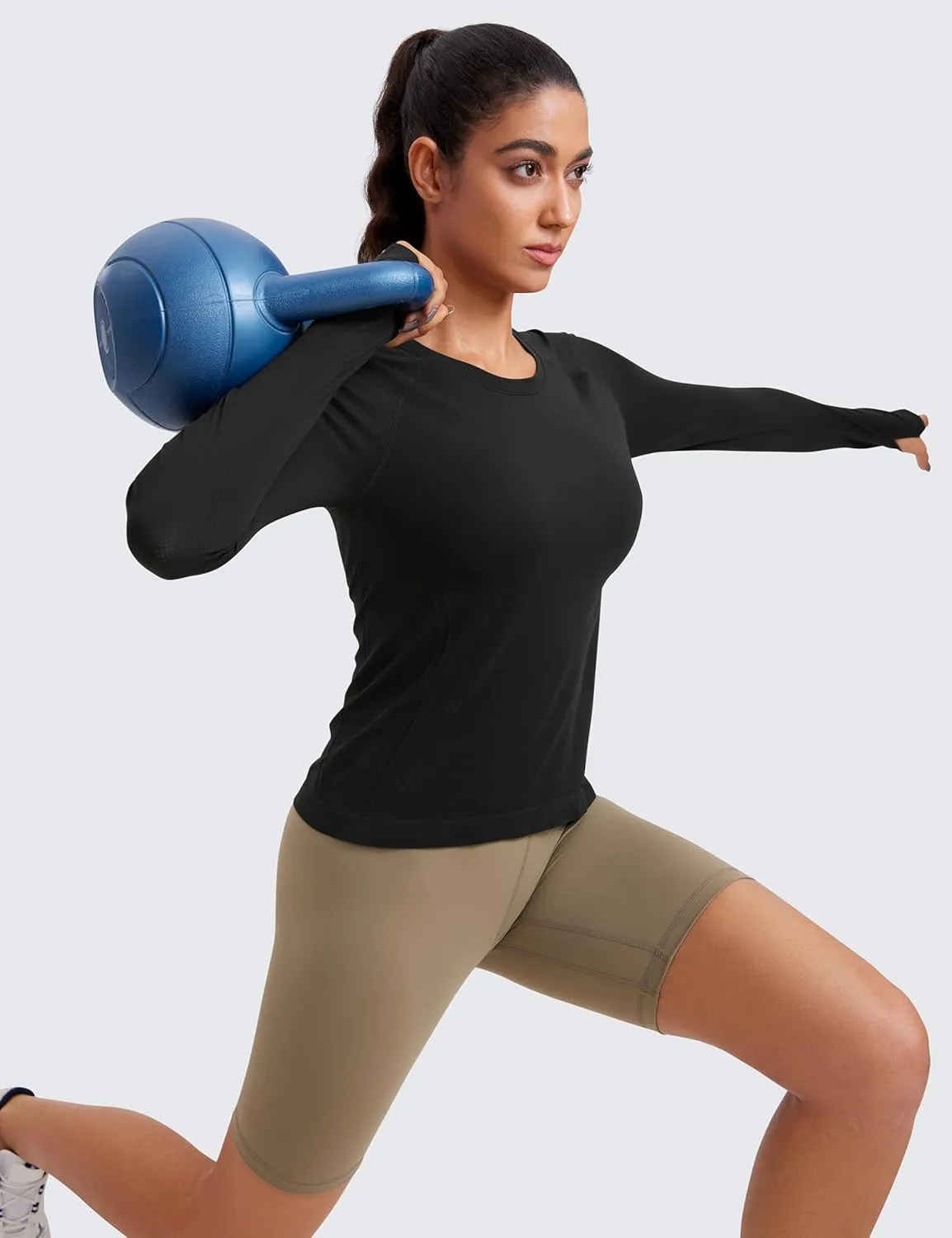 CRZ YOGA Womens Seamless Workout Long Sleeve Shirts Quick Dry Gym Athletic Tops Breathable Running Yoga T-Shirts