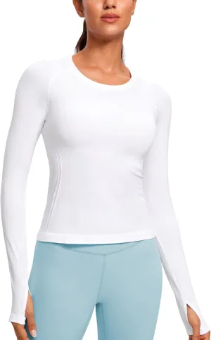 CRZ YOGA Womens Seamless Workout Long Sleeve Shirts Quick Dry Gym Athletic Tops Breathable Running Yoga T-Shirts