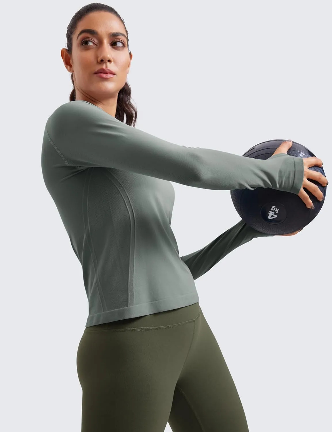 CRZ YOGA Womens Seamless Workout Long Sleeve Shirts Quick Dry Gym Athletic Tops Breathable Running Yoga T-Shirts