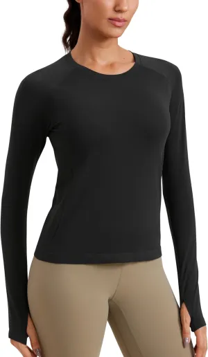 CRZ YOGA Womens Seamless Workout Long Sleeve Shirts Quick Dry Gym Athletic Tops Breathable Running Yoga T-Shirts