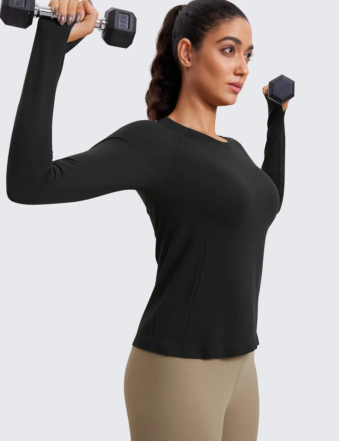CRZ YOGA Womens Seamless Workout Long Sleeve Shirts Quick Dry Gym Athletic Tops Breathable Running Yoga T-Shirts