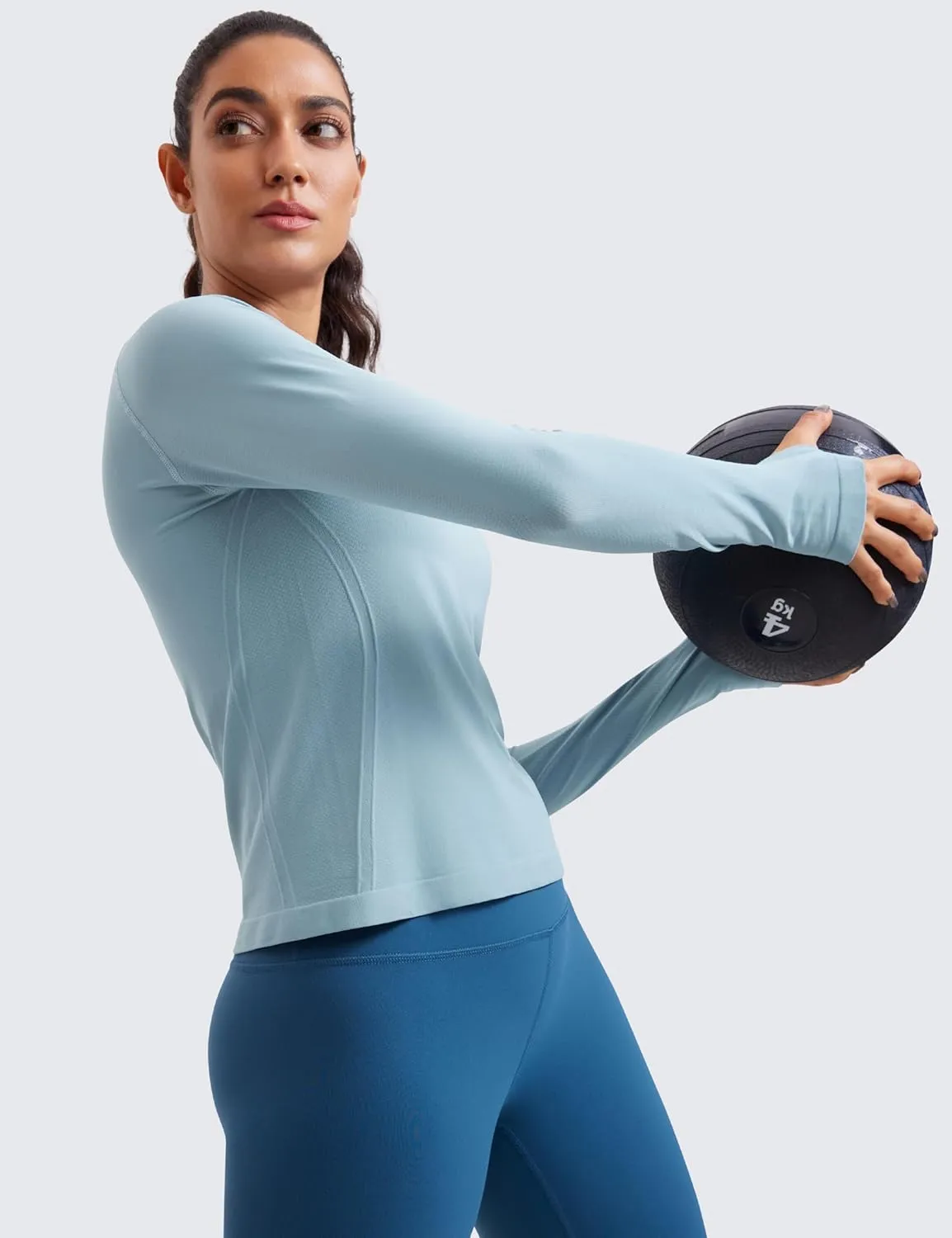 CRZ YOGA Womens Seamless Workout Long Sleeve Shirts Quick Dry Gym Athletic Tops Breathable Running Yoga T-Shirts