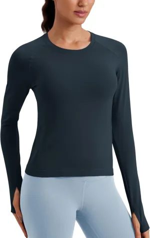 CRZ YOGA Womens Seamless Workout Long Sleeve Shirts Quick Dry Gym Athletic Tops Breathable Running Yoga T-Shirts