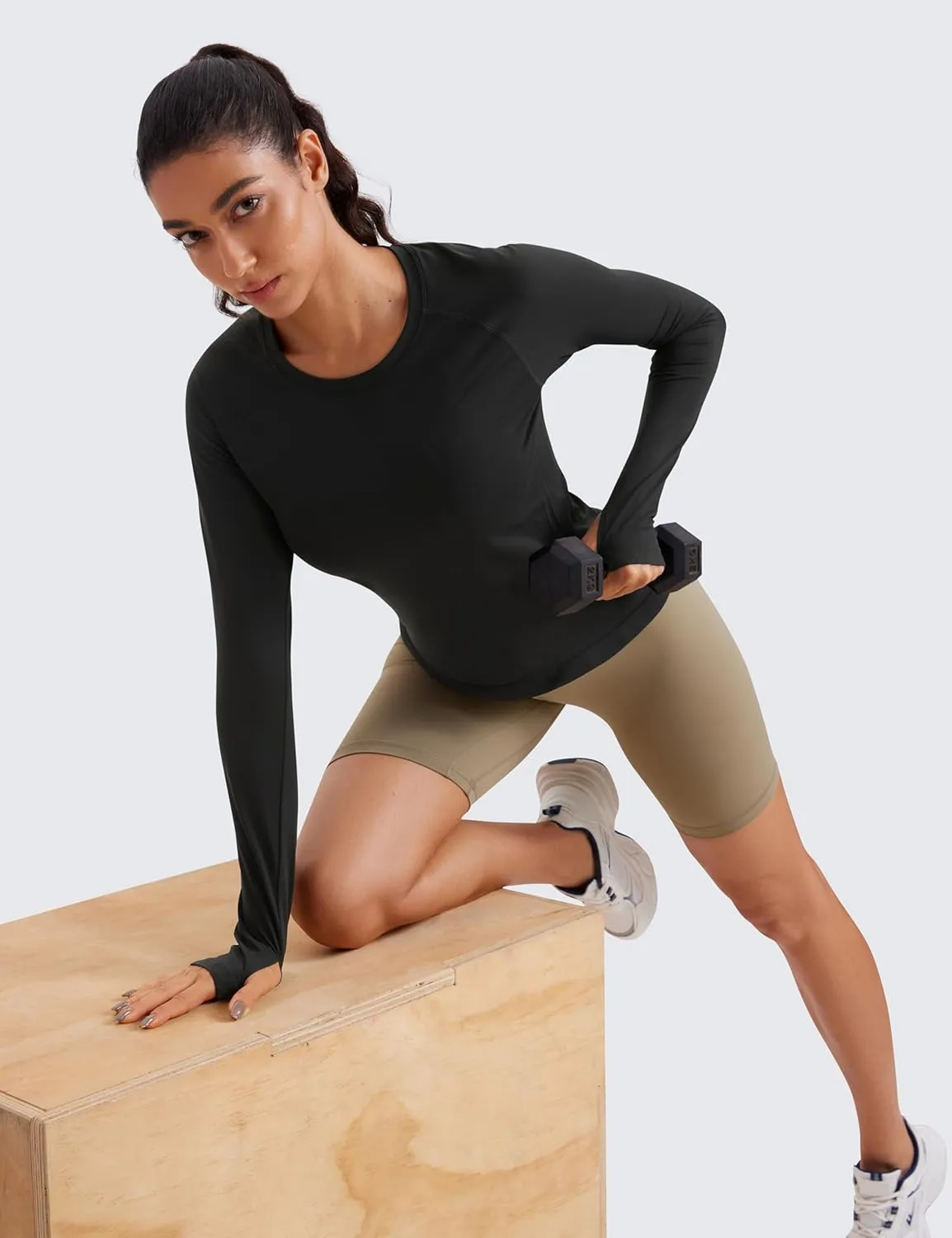 CRZ YOGA Womens Seamless Workout Long Sleeve Shirts Quick Dry Gym Athletic Tops Breathable Running Yoga T-Shirts