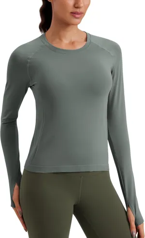 CRZ YOGA Womens Seamless Workout Long Sleeve Shirts Quick Dry Gym Athletic Tops Breathable Running Yoga T-Shirts